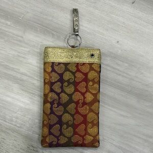 Gold and Red Heart Patterned Pouch
